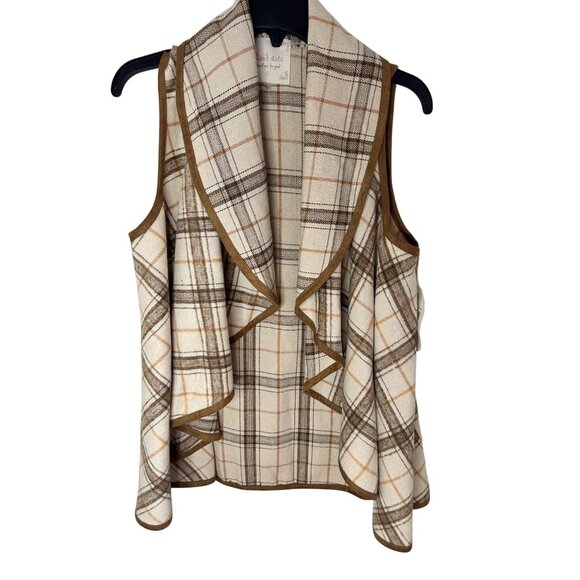 Clinton Boho Tan Plaid Knit Vest By Altard State Small Beige/Orange Wool Blend - Picture 1 of 9